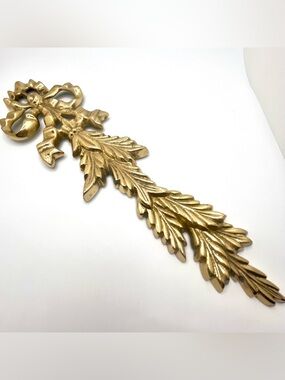 Vintage Solid Brass Ribbon Acanthus Wall Door Decor Hollywood Regency